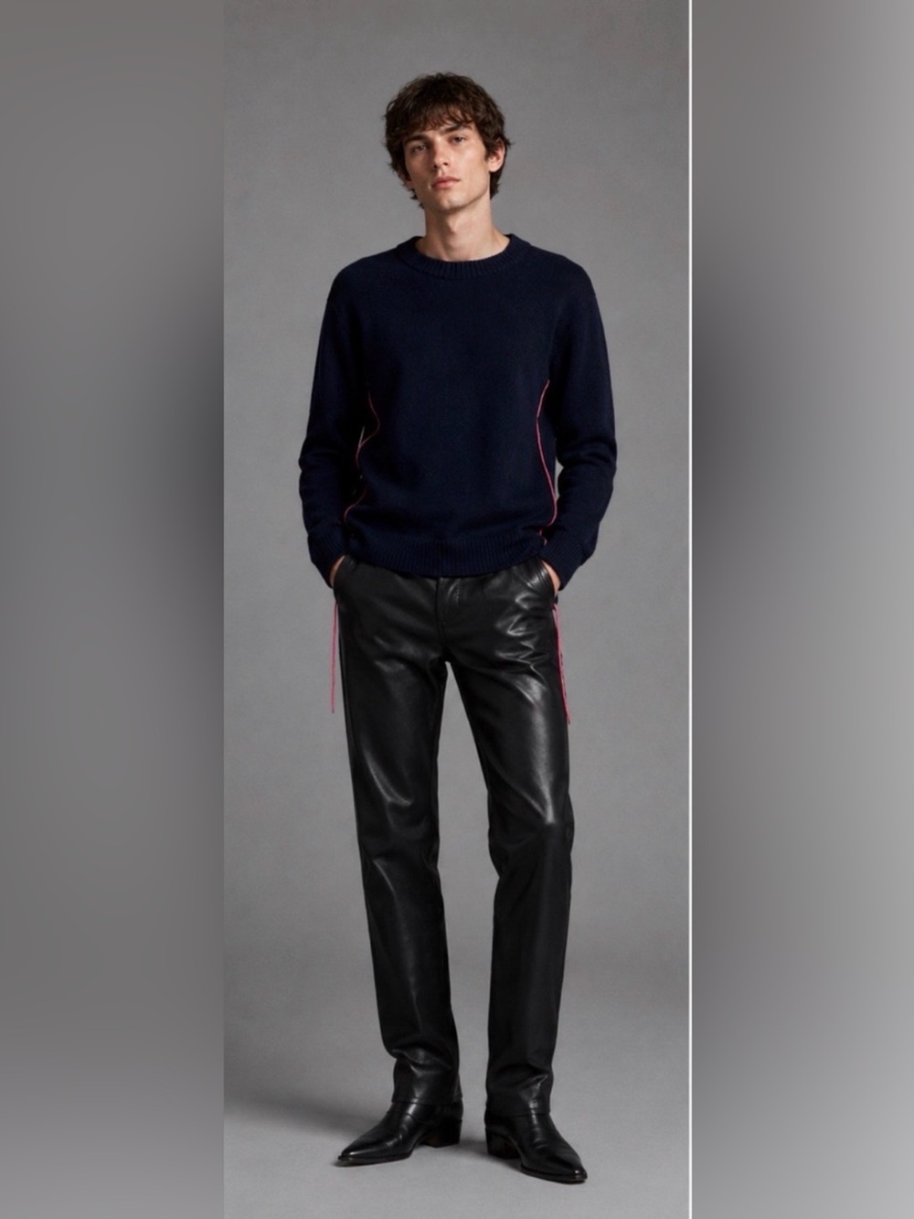 Helmut Lang Navy Cashmere Sweater L Hot Pink Side Stitch Minimalist Designer men